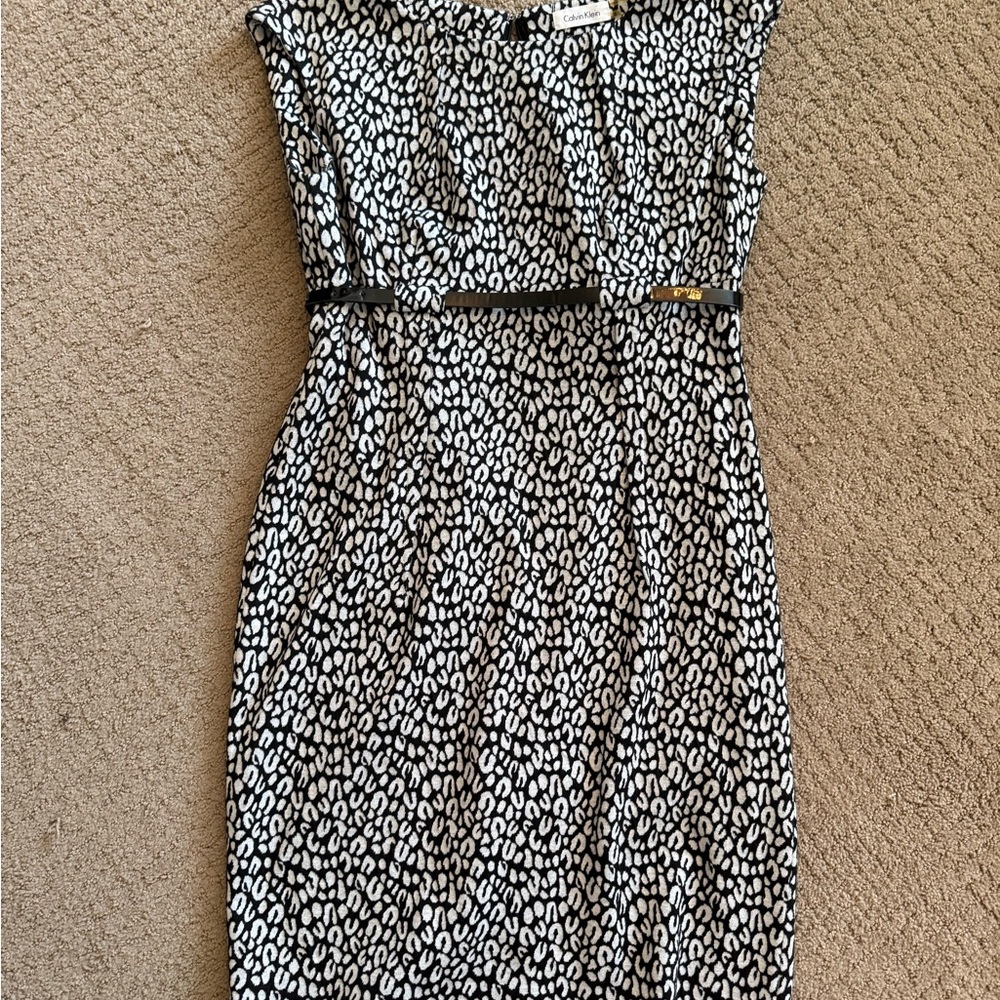 Calvin Klein Black and White Sheath Midi Dress